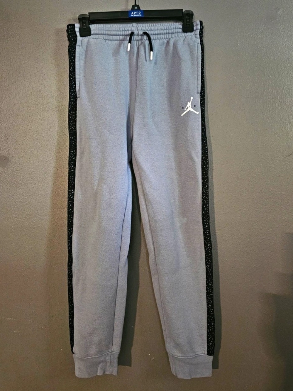 Jordan Gray Joggers with Black Speckled Side Stripes